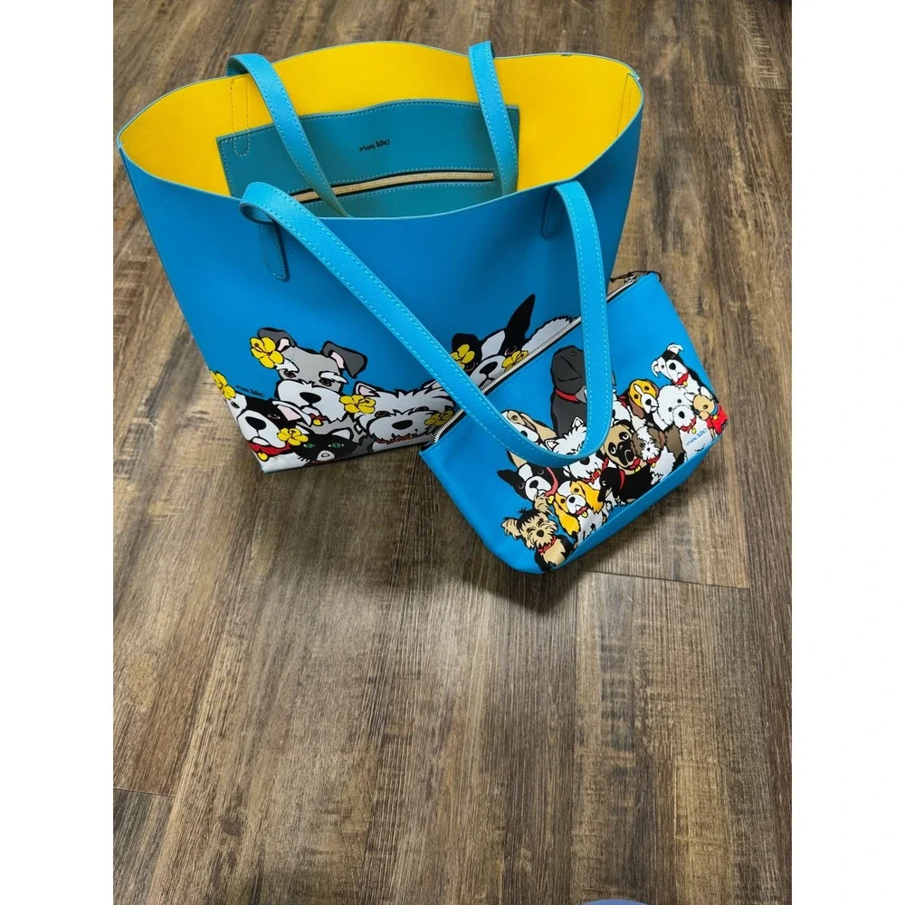 Marc Tetro Blue Dog Print Tote Bag and Matching Cosmetic‎ Pouch Set Please Read